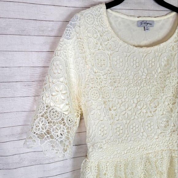 POLAGRAM CROCHET FLORAL LACE CREAM MIDI DRESS, SZ SMALL - Picture 4 of 16
